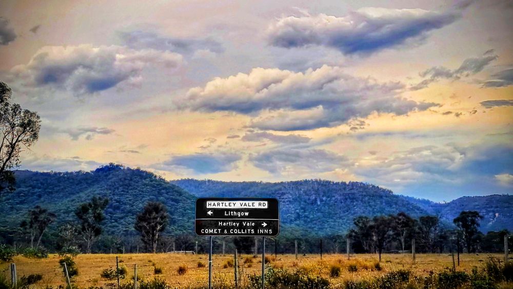 Hartley Vale sign moody clouds Vicki